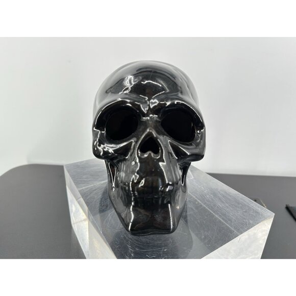 Black Ceramic Skull Shape Led Light Table Top Accent Lamp - Picture 2 of 9